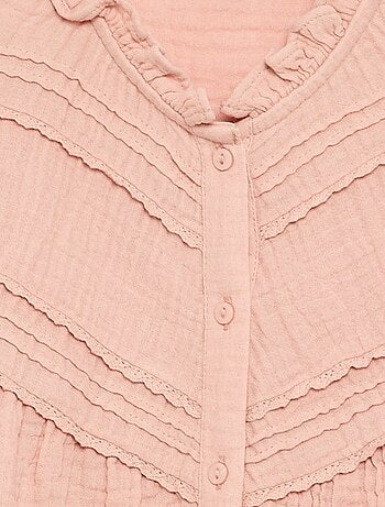 Camicia con colletto a volant e ricami