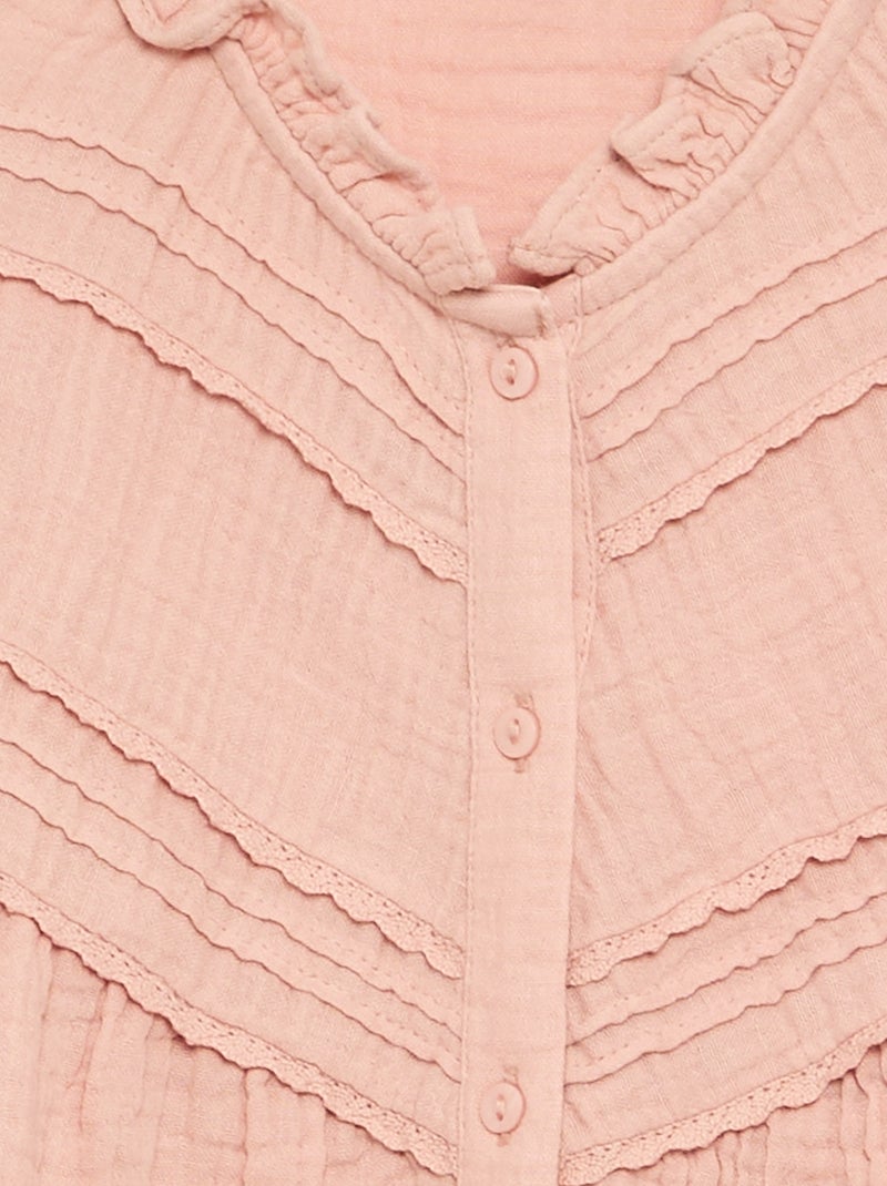 Camicia con collo a volant e ricami Rosa - Kiabi