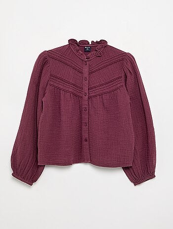 Camicia con colletto a volant e ricami