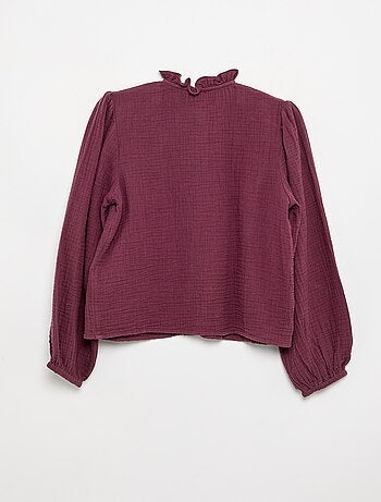 Camicia con colletto a volant e ricami