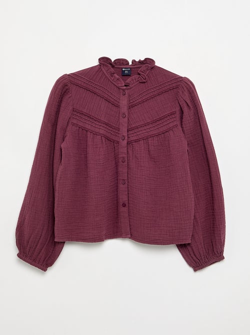 Camicia con collo a volant e ricami - Kiabi