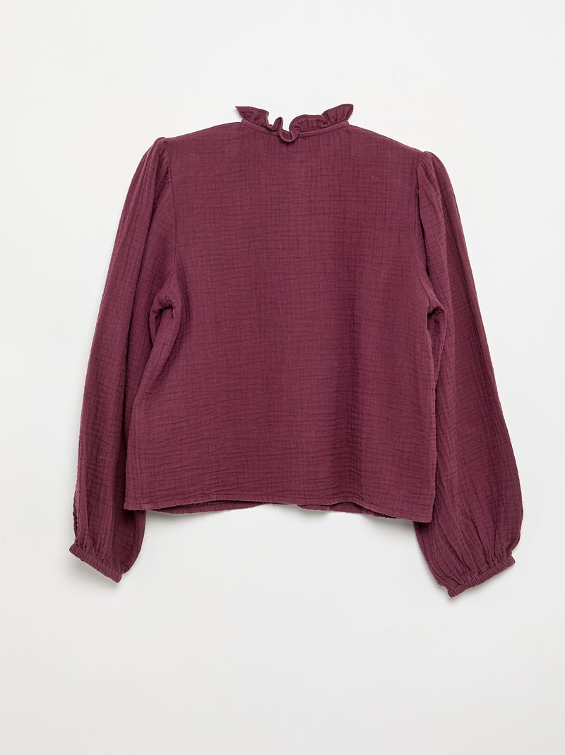 Camicia con collo a volant e ricami Viola - Kiabi