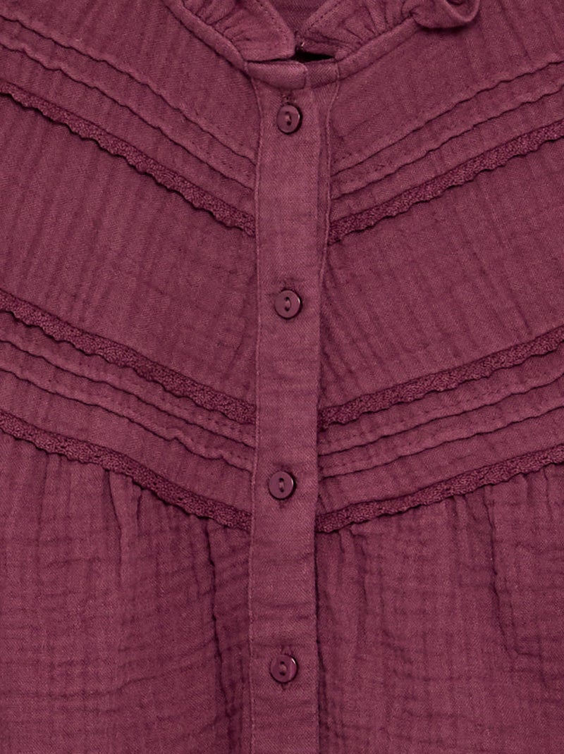 Camicia con collo a volant e ricami Viola - Kiabi