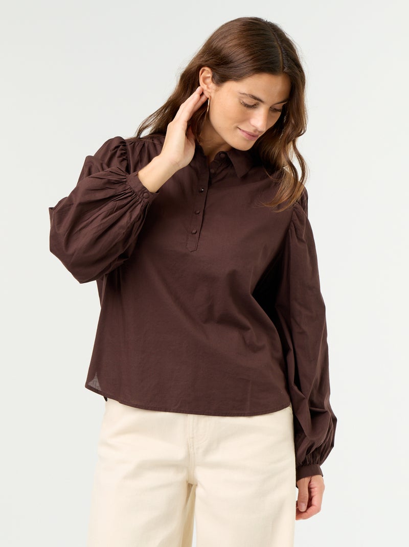 Camicia con collo abbottonato Marrone - Kiabi