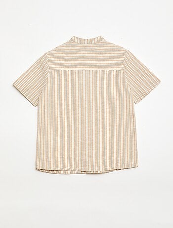 Camicia con collo alla coreana a maniche corte in cotone e lino