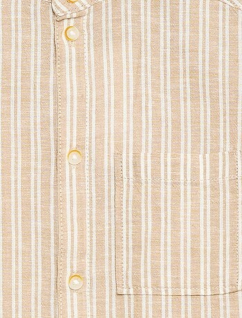 Camicia con collo alla coreana a maniche corte in cotone e lino