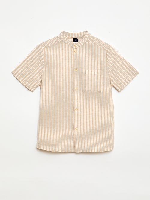 Camicia con collo alla coreana a maniche corte in cotone e lino - Kiabi Camicia con collo alla coreana a maniche corte in cotone e lino - Kiabi