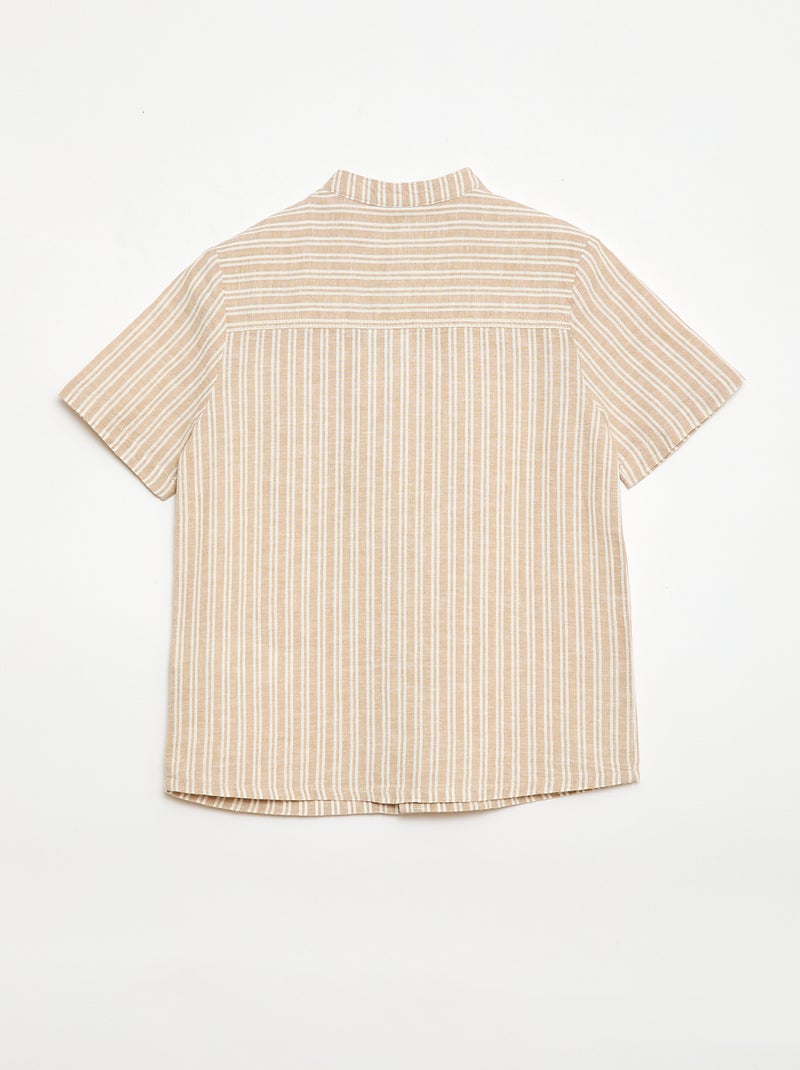 Camicia con collo alla coreana a maniche corte in cotone e lino Beige - Kiabi