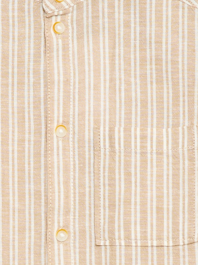 Camicia con collo alla coreana a maniche corte in cotone e lino Beige - Kiabi
