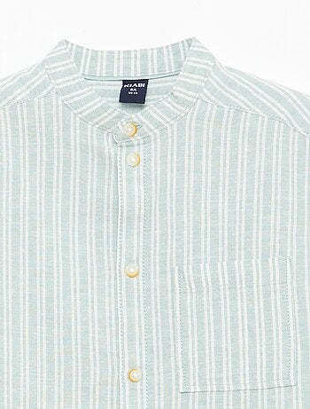 Camicia con collo alla coreana a maniche corte in cotone e lino