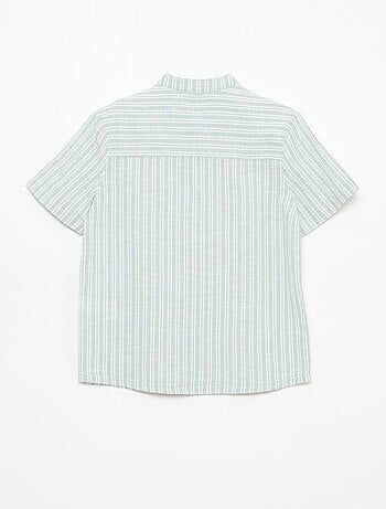 Camicia con collo alla coreana a maniche corte in cotone e lino