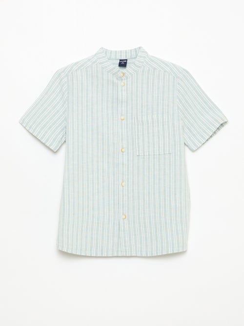 Camicia con collo alla coreana a maniche corte in cotone e lino - Kiabi Camicia con collo alla coreana a maniche corte in cotone e lino - Kiabi