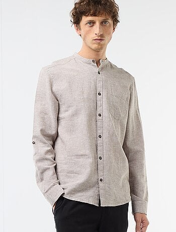 Camicia con collo alla coreana e lino