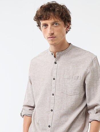 Camicia con collo alla coreana e lino