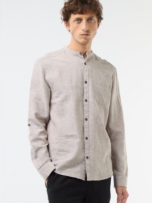 Camicia con collo alla coreana e lino - Kiabi Camicia con collo alla coreana e lino - Kiabi