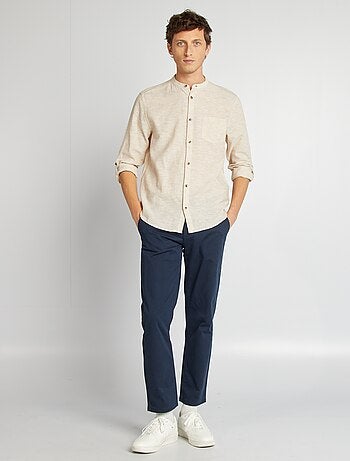 Camicia con collo alla coreana e lino