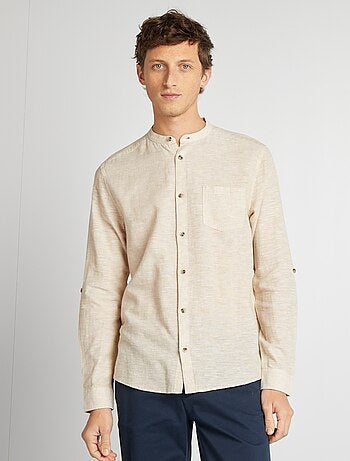 Camicia con collo alla coreana e lino