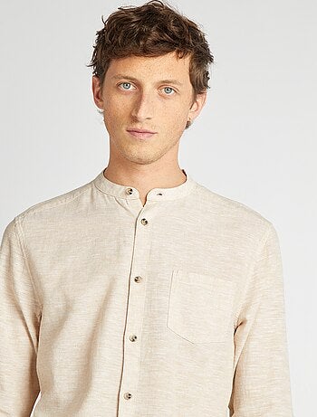 Camicia con collo alla coreana e lino
