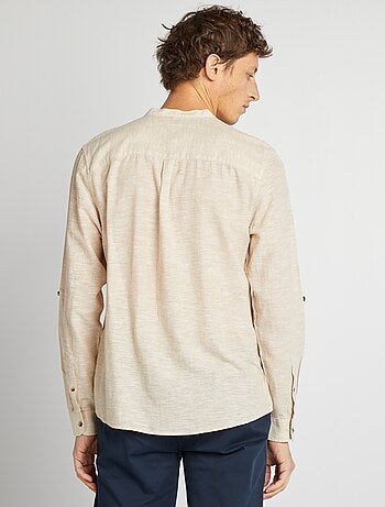 Camicia con collo alla coreana e lino