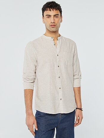 Camicia con collo alla coreana e lino