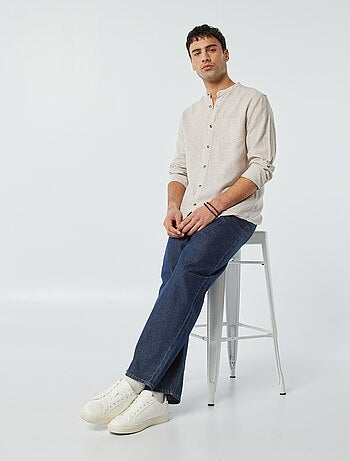 Camicia con collo alla coreana e lino