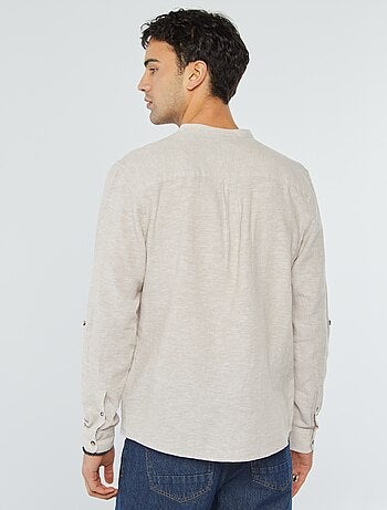 Camicia con collo alla coreana e lino