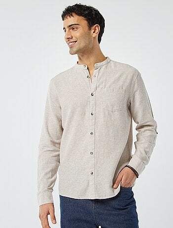 Camicia con collo alla coreana e lino