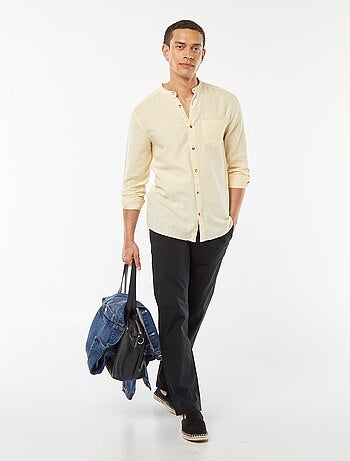 Camicia con collo alla coreana e lino