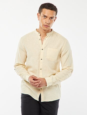 Camicia con collo alla coreana e lino