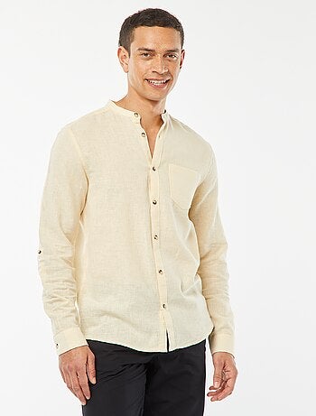Camicia con collo alla coreana e lino