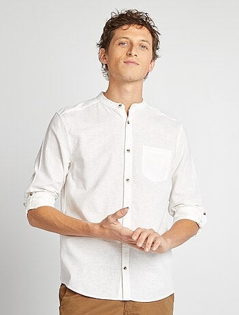 Camicia con collo alla coreana e lino