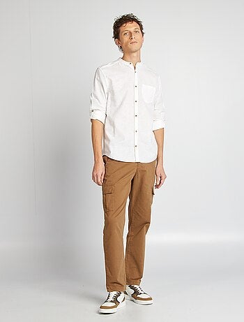 Camicia con collo alla coreana e lino