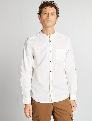Camicia con collo alla coreana e lino