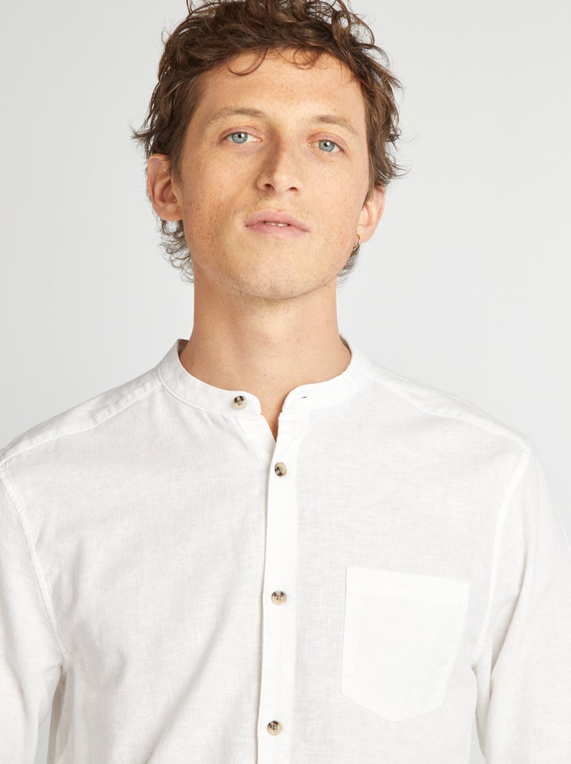 Camicia con collo alla coreana e lino BIANCO - Kiabi