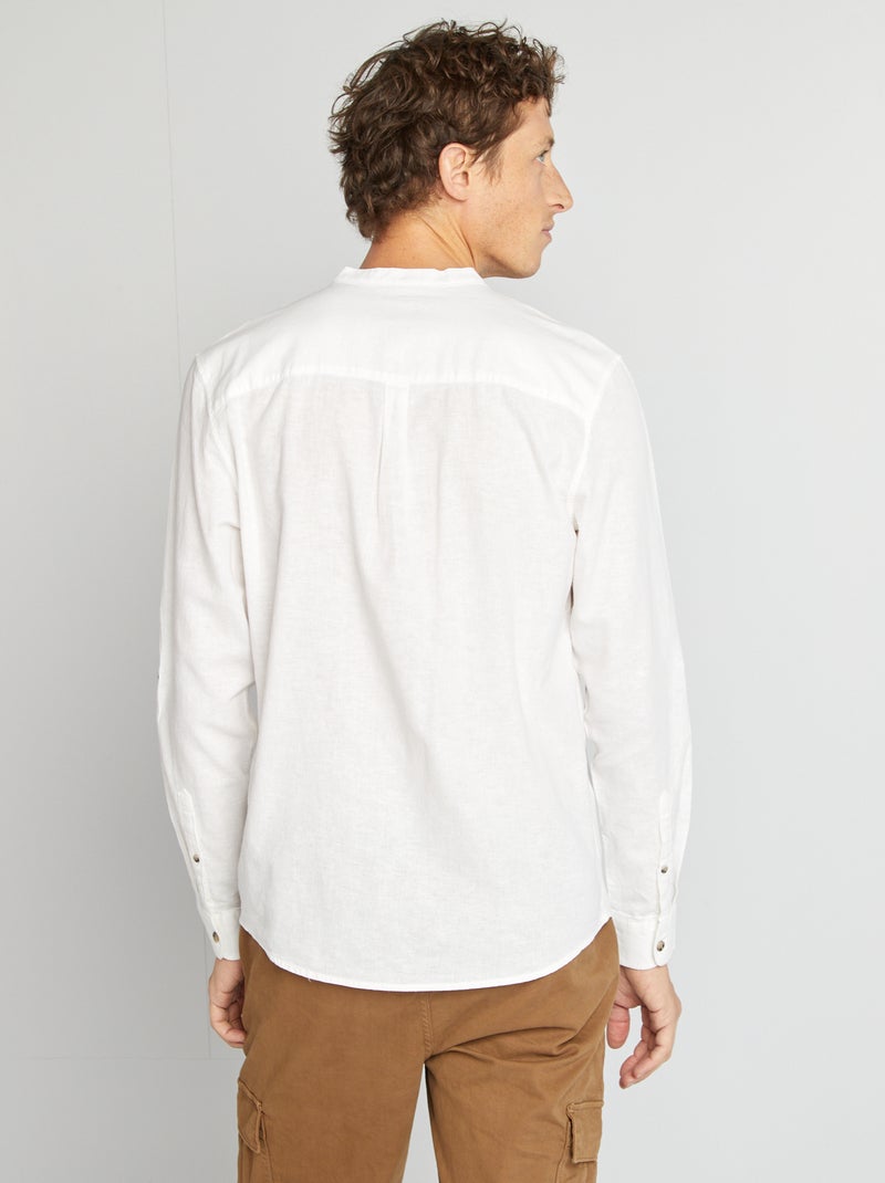 Camicia con collo alla coreana e lino BIANCO - Kiabi