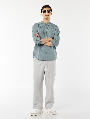 Camicia con collo alla coreana e lino