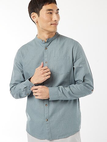 Camicia con collo alla coreana e lino