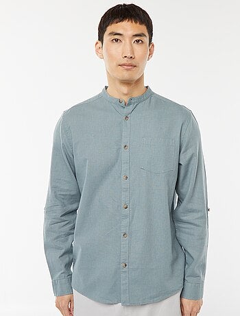 Camicia con collo alla coreana e lino
