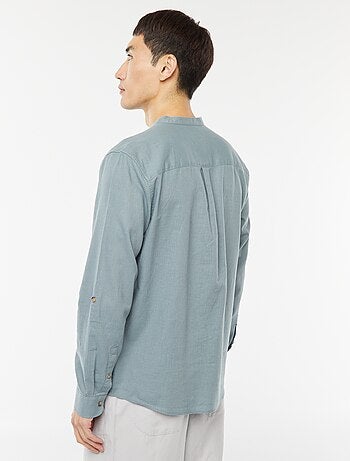 Camicia con collo alla coreana e lino