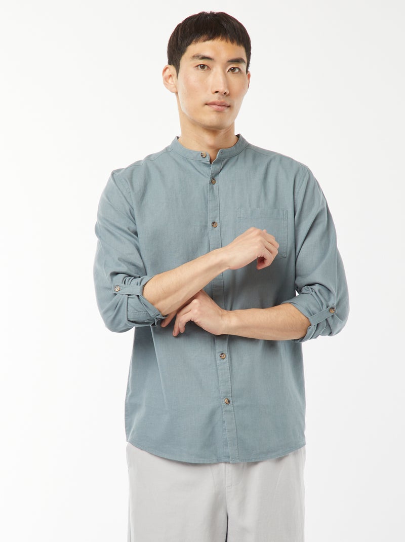 Camicia con collo alla coreana e lino Blu - Kiabi