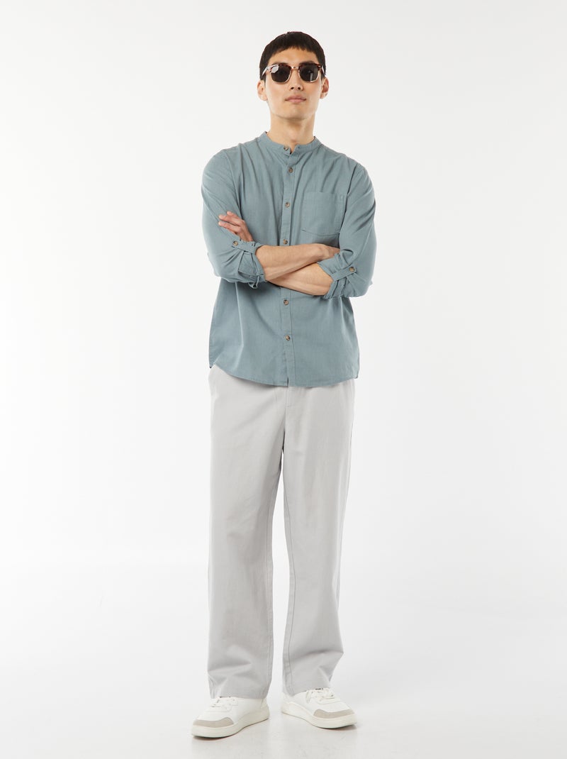 Camicia con collo alla coreana e lino Blu - Kiabi