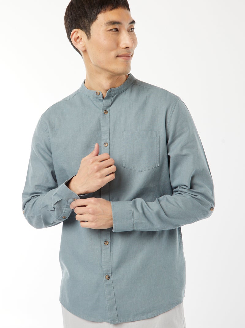 Camicia con collo alla coreana e lino Blu - Kiabi