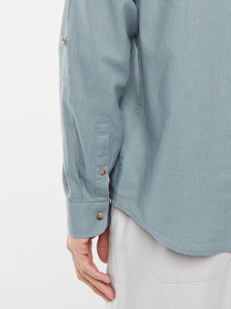 Camicia con collo alla coreana e lino Blu - Kiabi
