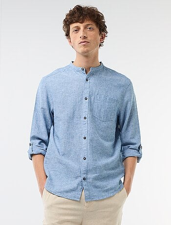 Camicia con collo alla coreana e lino