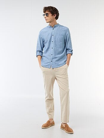 Camicia con collo alla coreana e lino