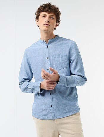 Camicia con collo alla coreana e lino