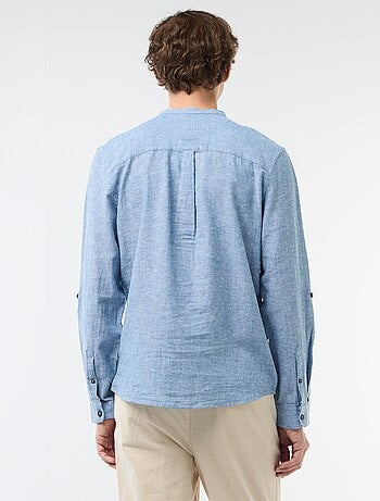 Camicia con collo alla coreana e lino