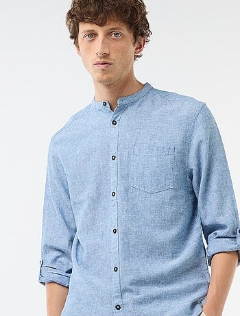 Camicia con collo alla coreana e lino