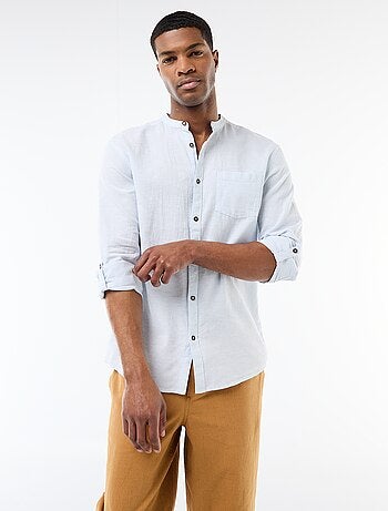 Camicia con collo alla coreana e lino