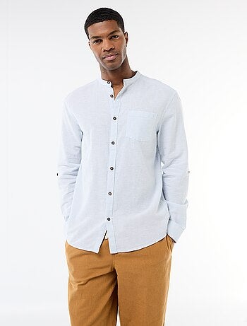 Camicia con collo alla coreana e lino